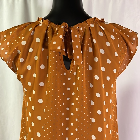 NWT LC Lauren Conrad Burnt Orange Polka Dot Print Pleat Neck Blouse - Picture 10 of 16